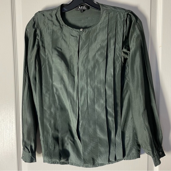 A.P.C. Army Green Silk Blouse - Picture 9 of 14